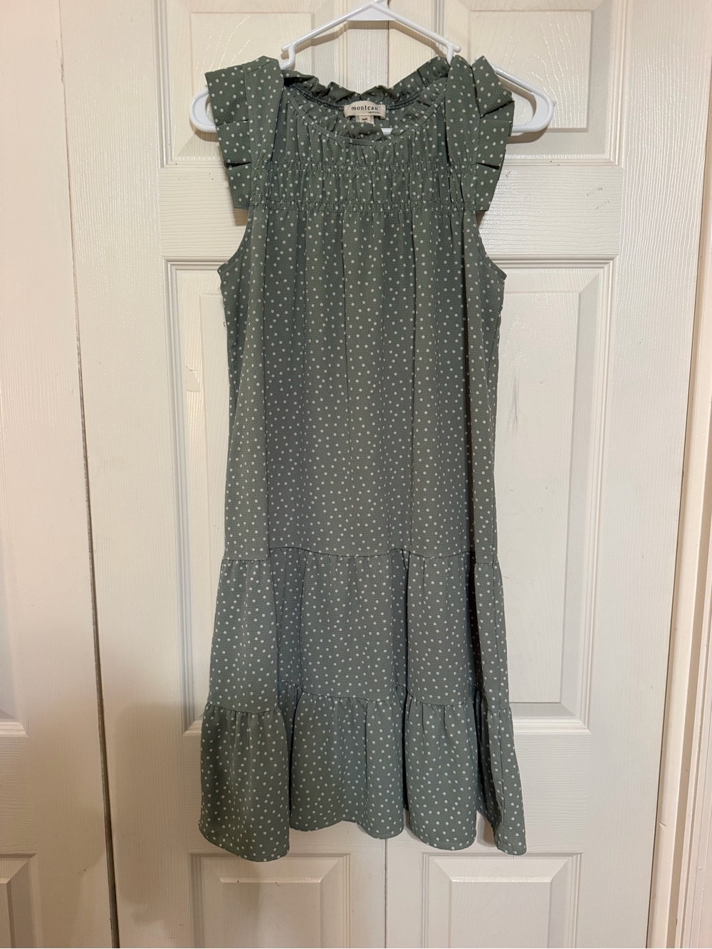 Monteau Sage Green Polka Dot Ruffle Dress